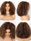 Honey Blonde Highlights Kinky Curly Short Bob Wig Glueless Lace Closure Bob Wigs