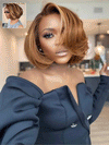Pre Layered Yaki Straight Pixie Cut Bob Wig 6x4.5 Glueless Honey Blonde Highlight Short Bob Wigs