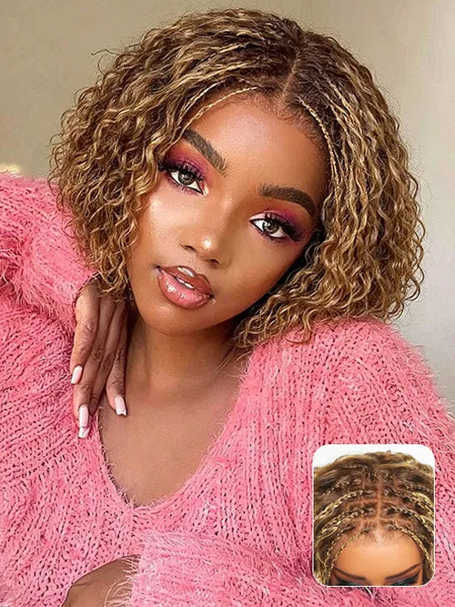 Water Wave Colored Boho Braided Wig Knotless Boho Braided Human Hair Wigs Kisslove Hair