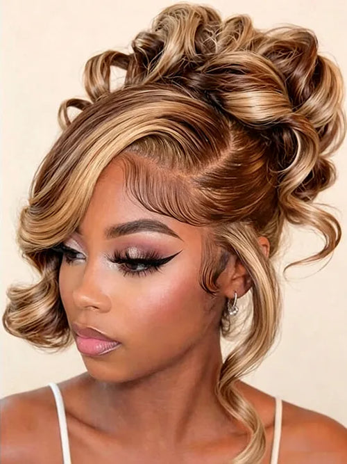Kisslove Honey Blonde Highlights Body Wave Invisi-Drawstring Snug Fit 360 Lace Wig Glueless Human Hair Wigs