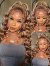 Kisslove Honey Blonde Highlights Body Wave Invisi-Drawstring Snug Fit 360 Lace Wig Glueless Human Hair Wigs