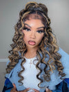 KissLove 360 Lace Wig Honey Blonde Highlight on Black Hair Body Wave Wig with Invisi-Drawstring