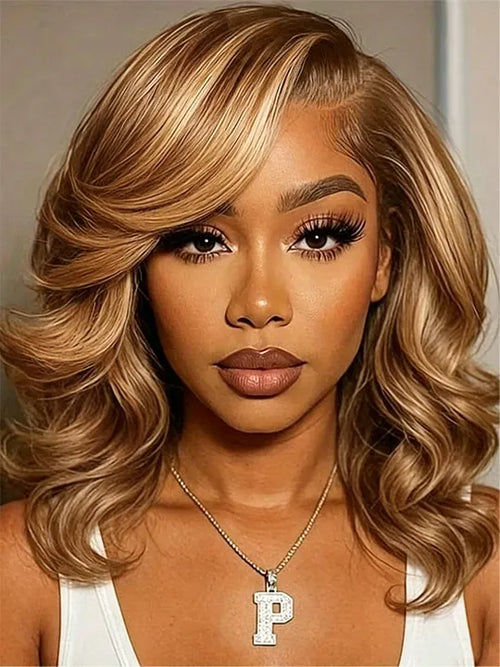 Pre Styled Side Part Colored Body Wave Bob Wig Glueless Drawstring Ready to Go Wigs