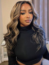 KissLove 360 Lace Wig Honey Blonde Highlight on Black Hair Body Wave Wig with Invisi-Drawstring