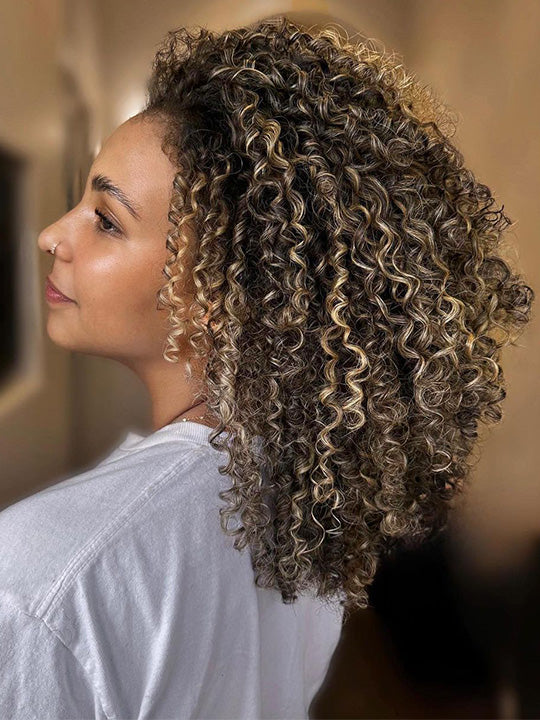 [3 In 1 Half Wig] Honey Blonde Highlights on Black Hair Kinky Curly Flip Over Glueless Half Wig