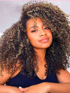 [3 In 1 Half Wig] Honey Blonde Highlights on Black Hair Kinky Curly Flip Over Glueless Half Wig