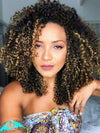 [3 In 1 Half Wig] Honey Blonde Highlights on Black Hair Kinky Curly Flip Over Glueless Half Wig