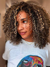 [3 In 1 Half Wig] Honey Blonde Highlights on Black Hair Kinky Curly Flip Over Glueless Half Wig