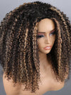 [3 In 1 Half Wig] Honey Blonde Highlights on Black Hair Kinky Curly Flip Over Glueless Half Wig