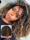 [3 In 1 Half Wig] Honey Blonde Highlights on Black Hair Kinky Curly Flip Over Glueless Half Wig