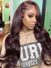 Burgundy Hair Color 3D Body Wave 13x4 Lace Frontal Wig Black Cherry Dark Burgundy Human Hair Wigs - KissLove Hair