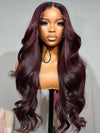 Burgundy Hair Color 3D Body Wave 13x4 Lace Frontal Wig Black Cherry Dark Burgundy Human Hair Wigs - KissLove Hair