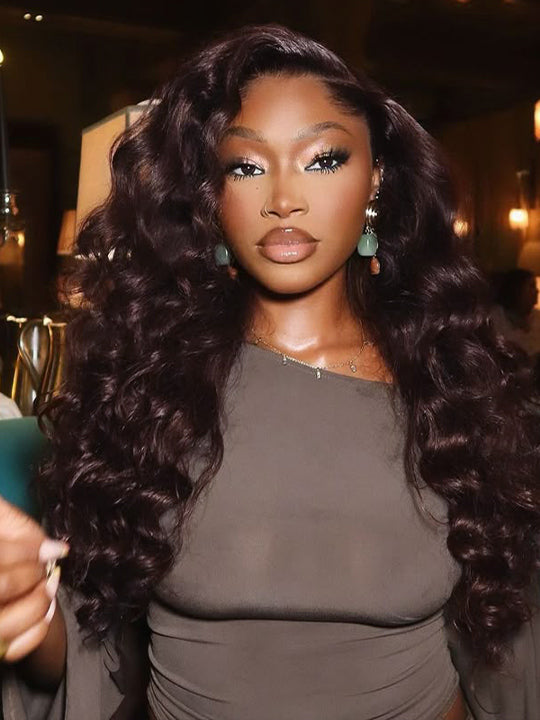 Burgundy Hair Color 3D Body Wave 13x4 Lace Frontal Wig Black Cherry Dark Burgundy Human Hair Wigs - KissLove Hair