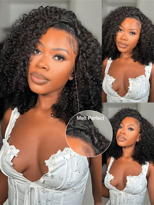 [3 In 1 Half Wig] Drawstring Cap Kinky Curly Hair Afforadble Glueless Human Hair Wigs