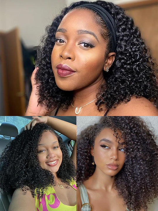 [3 In 1 Half Wig] Drawstring Cap Kinky Curly Hair Afforadble Glueless Human Hair Wigs