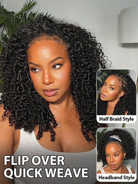 [3 In 1 Half Wig] Drawstring Cap Kinky Curly Hair Afforadble Glueless Human Hair Wigs