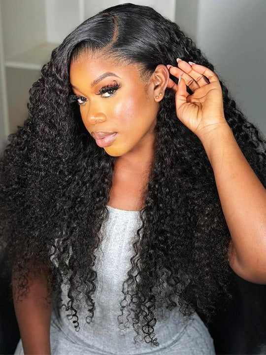 Kinky Curly Hair 13x6 Lace Frontal Wig Pull Go Drawstring Transparent Lace Frontal Wigs