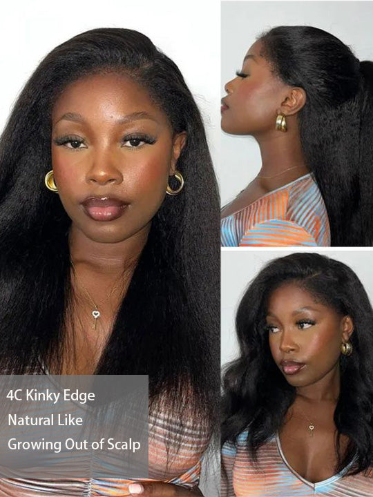 [Flash Deal] 4C Kinky Edge Glueless Lace Wig Kinky Straight Human Hair Wigs