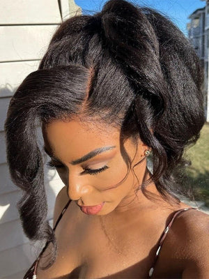 Pre Everything Kinky Straight Hair With Kinky Edges Human Hair Pull & Go Drawstring Wig - KissLove Hair