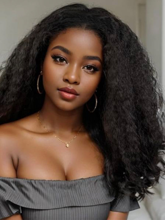 [3 In 1 Half Wig] Kinky Straight Hair with Spiral Curly Ends Half Wig Glueless Flip Over Wig