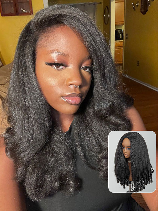 [3 In 1 Half Wig] Kinky Straight Hair with Spiral Curly Ends Half Wig Glueless Flip Over Wig