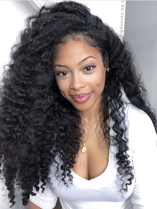 [3 In 1 Half Wig] Kinky Edge Kinky Straight Hair Beginner Friendly Glueless Drawstring Cap Half Wig