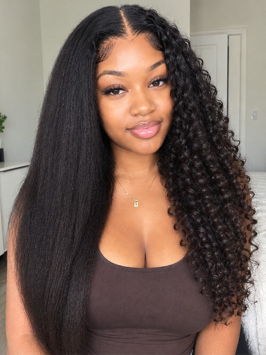 2-In-1 Kinky Straight To Burmese Curly Wet & Wavy Human Hair Lace Wig Glueless Pull And Go Wig