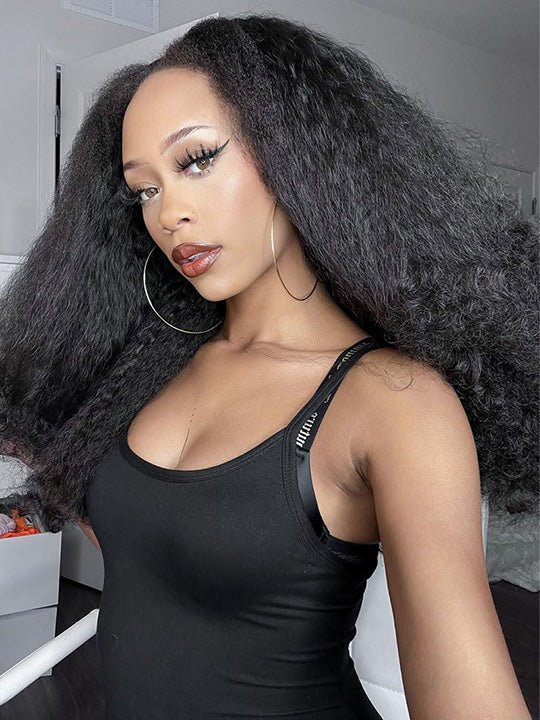[3 In 1 Half Wig] Kinky Straight Hair with Spiral Curly Ends Half Wig Glueless Flip Over Wig - KissLove Hair
