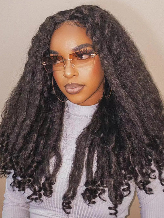 Kisslove Hair New Arrival Kinky Straight Hair with Spiral Curly Ends Invisi Drawstring 360 Lace Wig - KissLove Hair