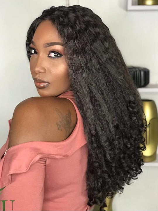 Kisslove Hair New Arrival Kinky Straight Hair with Spiral Curly Ends Invisi Drawstring 360 Lace Wig