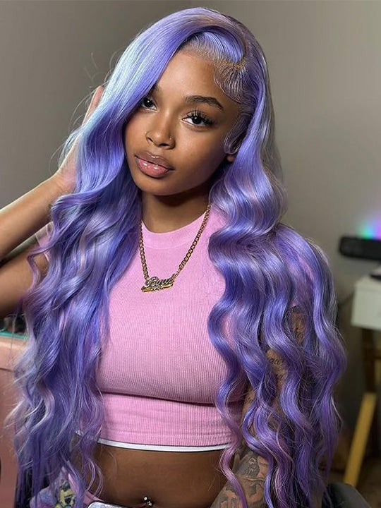Lavender Hair Loose Body Wave 13x4 Lace Front Wig Pre Bleached Colored Human Hair Wigs