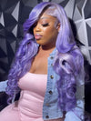 Lavender Hair Loose Body Wave 13x4 Lace Front Wig Pre Bleached Colored Human Hair Wigs
