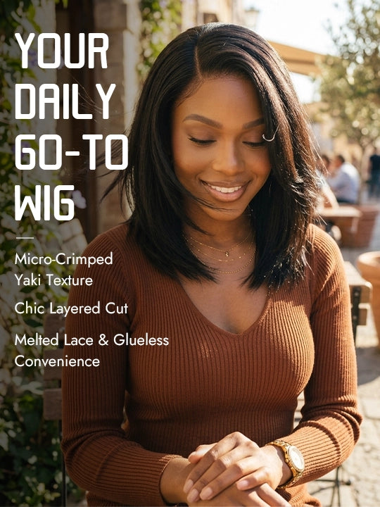 Kisslove Hair 7x5/13x4 Bye Bye Knots Layered Yaki Straight Short Bob Wig Invisi Drawstring Glueless Bob Wigs