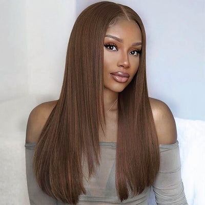 Layered #4 Chocolate Brown Wig Straight Hair 5x5 13x4 Lace Front Wigs Human Hair - KissLove Hair