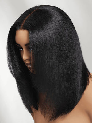 Kisslove Hair 300% Density 7x5 Bye Bye Knots Layered Yaki Straight Short Bob Wig Invisi Drawstring Glueless Bob Wigs - KissLove Hair