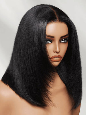 Kisslove Hair 300% Density 7x5 Bye Bye Knots Layered Yaki Straight Short Bob Wig Invisi Drawstring Glueless Bob Wigs - KissLove Hair
