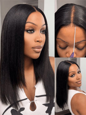 Kisslove Hair 300% Density 7x5 Bye Bye Knots Layered Yaki Straight Short Bob Wig Invisi Drawstring Glueless Bob Wigs - KissLove Hair