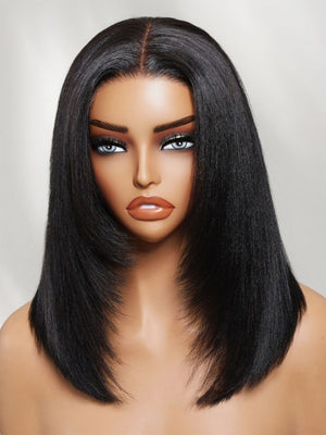 Kisslove Hair 300% Density 7x5 Bye Bye Knots Layered Yaki Straight Short Bob Wig Invisi Drawstring Glueless Bob Wigs - KissLove Hair