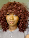 Bouncy Natural Wave Wig with Bangs Glueless 3x1 Lace Pull & Go Drawstring Wig