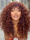 Bouncy Natural Wave Wig with Bangs Glueless 3x1 Lace Pull & Go Drawstring Wig