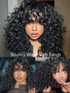 Bouncy Natural Wave Wig with Bangs Glueless 3x1 Lace Pull & Go Drawstring Wig