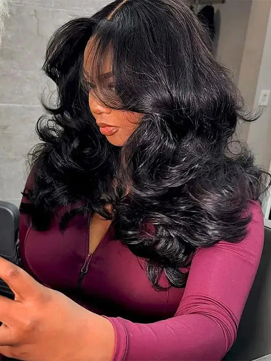 250% Density Layered Cut Glueless Loose Body Wave Wig Pre-Everything Peacock Curls Human Hair Wig - Kisslove Hair