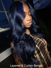 Flawless Navy Blue 3D Body Wave Lace Frontal Wig Pre Plucked Pull & Go Drawstring Glueless Wig