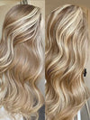 Balayage blond sur perruques brunes de vague de corps 13x6 HD cheveux humains en dentelle transparente