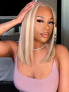 Blonde Bob Wig Glueless HD Transparent Lace Short Bob Wigs with Milktea Brown Balayage Highlights