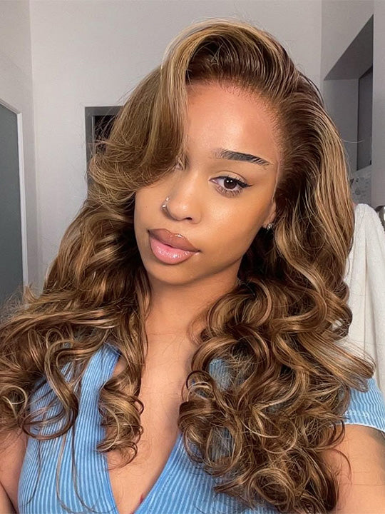 Kisslove Hair Honey Blonde with Chestnut Brown Highlights Ombre Color 6x4.5 Lace Glueless Body Wave Wig With Baby Hair - Kisslove Hair