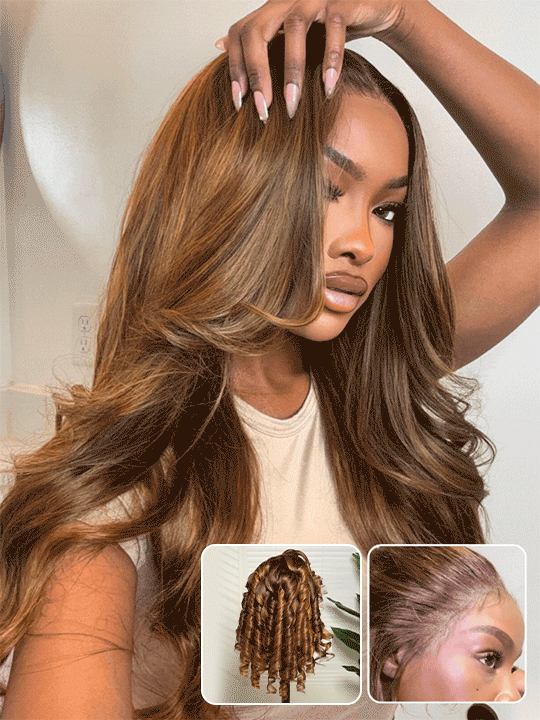 Kisslove Hair Honey Blonde with Chestnut Brown Highlights Ombre Color 6x4.5 Lace Glueless Body Wave Wig With Baby Hair - Kisslove Hair