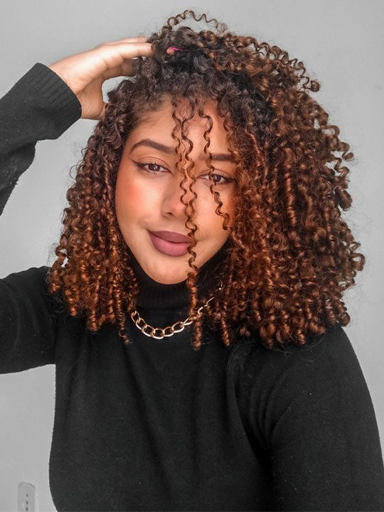 [3 In 1 Half Wig] Chestnut Brown Highlights on Chocolate Brown Hair Kinky Curly Flip Over Glueless Half Wig