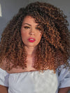 [3 In 1 Half Wig] Ombre Chocolate Brown to Chestnut Brown Highlights Hair Kinky Curly Flip Over Glueless Half Wig
