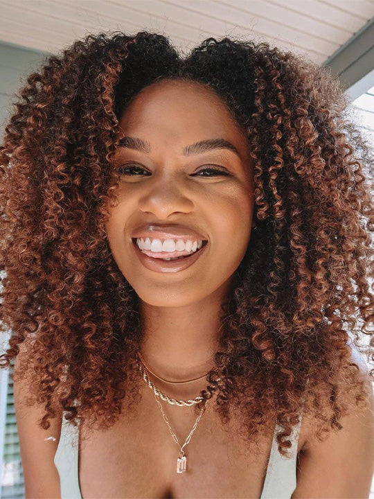 [3 In 1 Half Wig] Chestnut Brown Highlights on Chocolate Brown Hair Kinky Curly Flip Over Glueless Half Wig